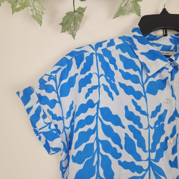 Rachel Zoe Size M Blue White Linen Boxy Relaxed Fit Women's Top Blouse - Picture 2 of 6